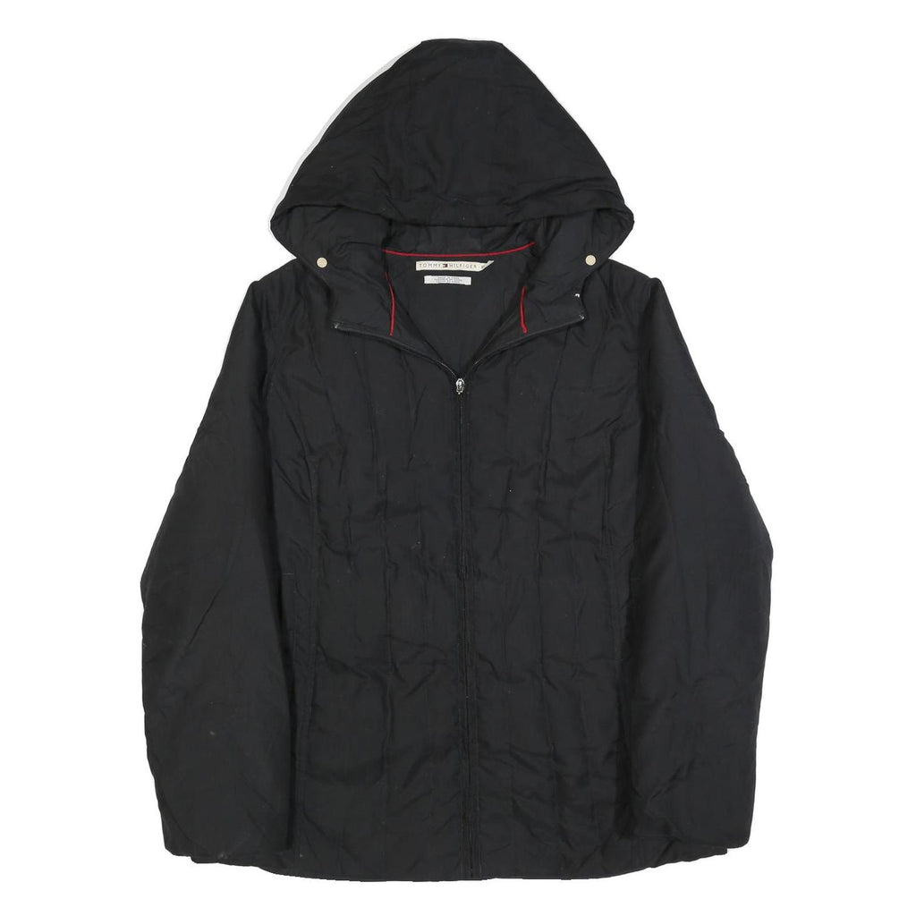 TOMMY HILFIGER Womens Black Hooded Jacket XL Polyester Blend Plain Zip Outdoor