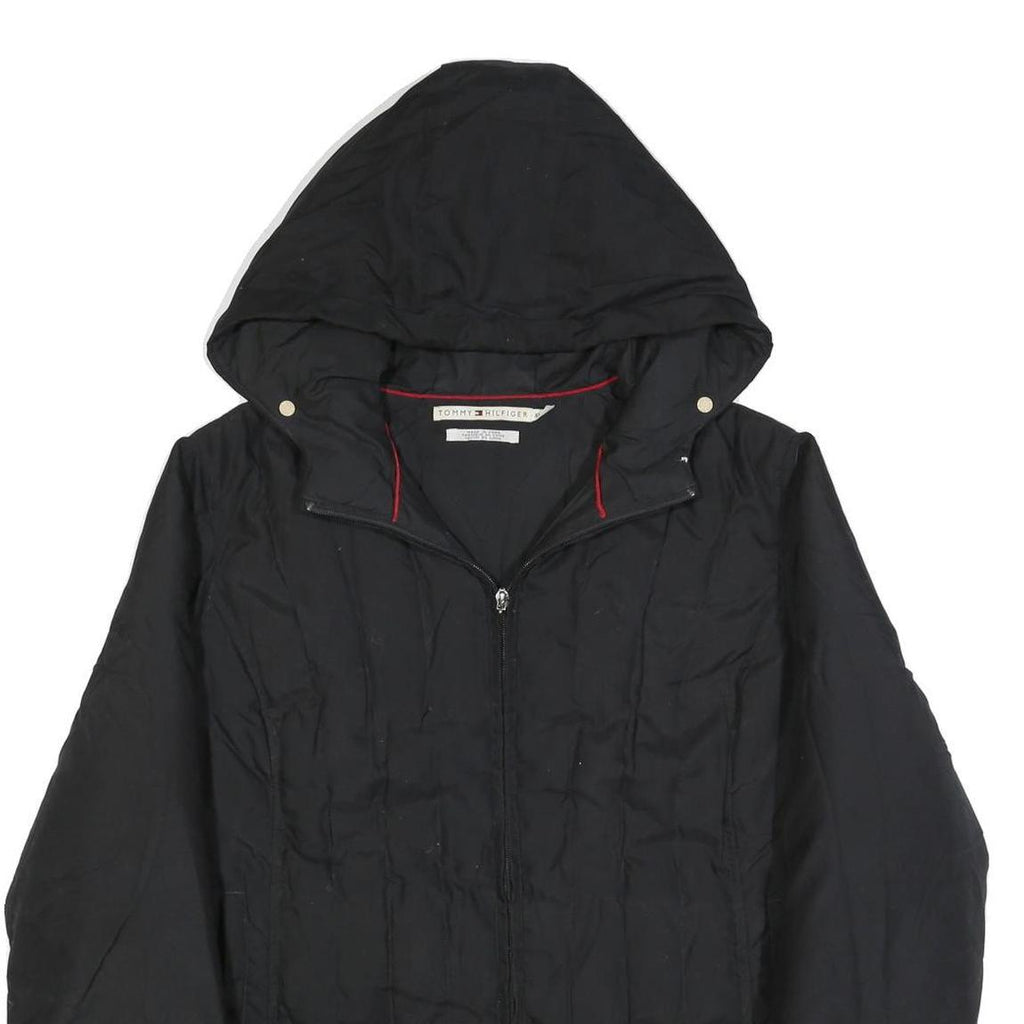 TOMMY HILFIGER Womens Black Hooded Jacket XL Polyester Blend Plain Zip Outdoor