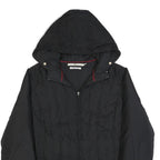 TOMMY HILFIGER Womens Black Hooded Jacket XL Polyester Blend Plain Zip Outdoor