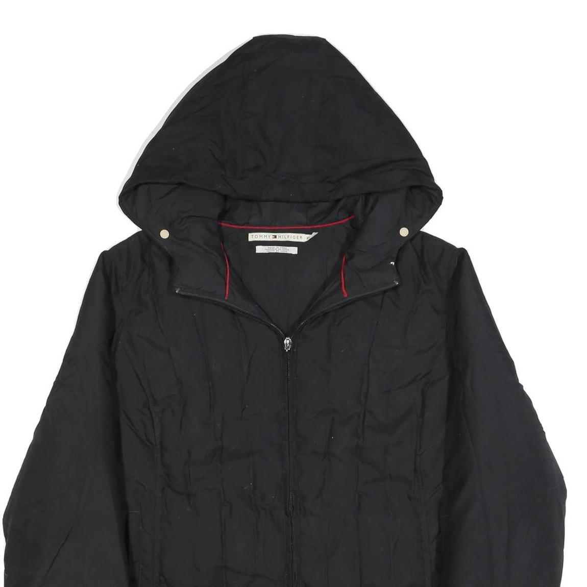 TOMMY HILFIGER Womens Black Hooded Jacket XL Polyester Blend Plain Zip Outdoor