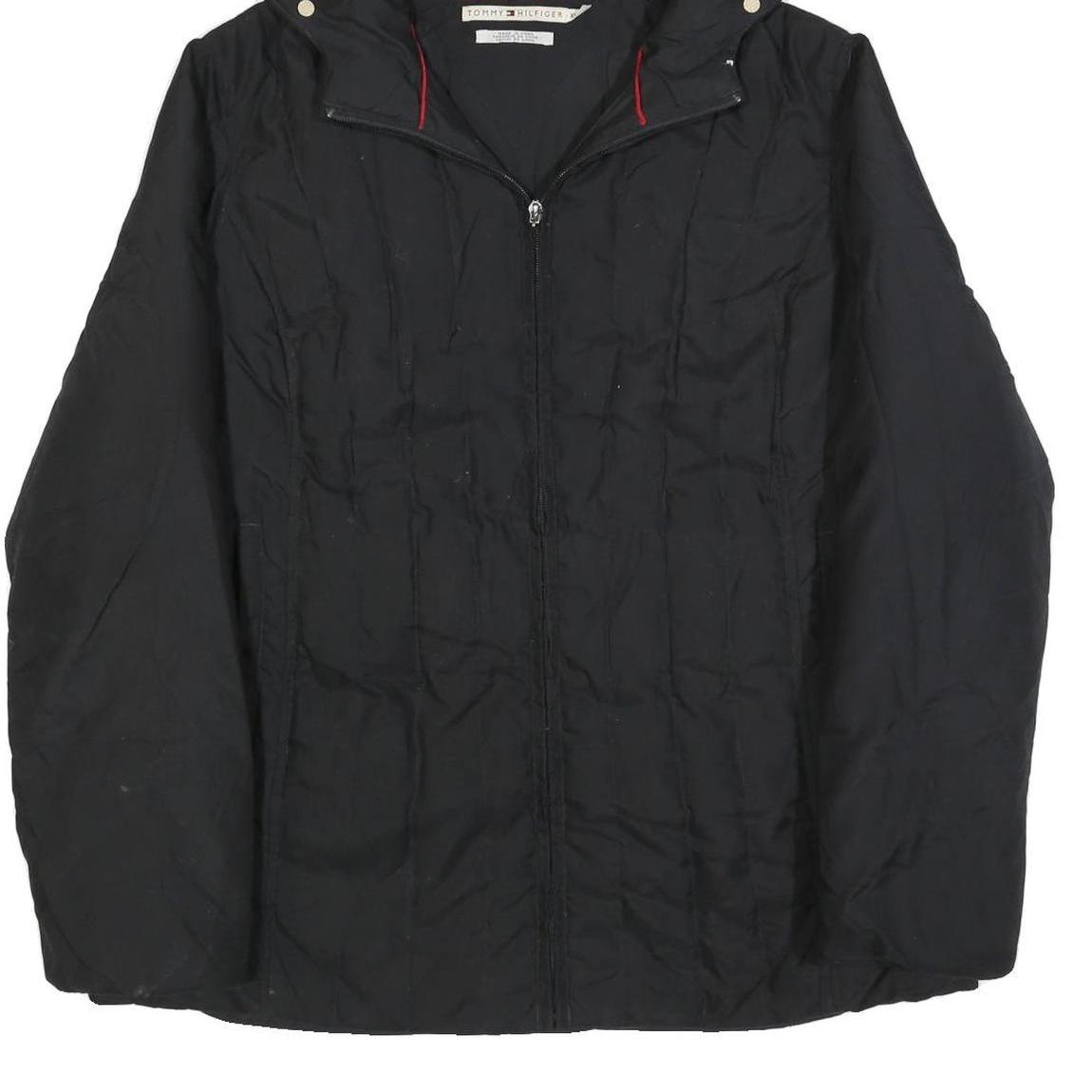 TOMMY HILFIGER Womens Black Hooded Jacket XL Polyester Blend Plain Zip Outdoor