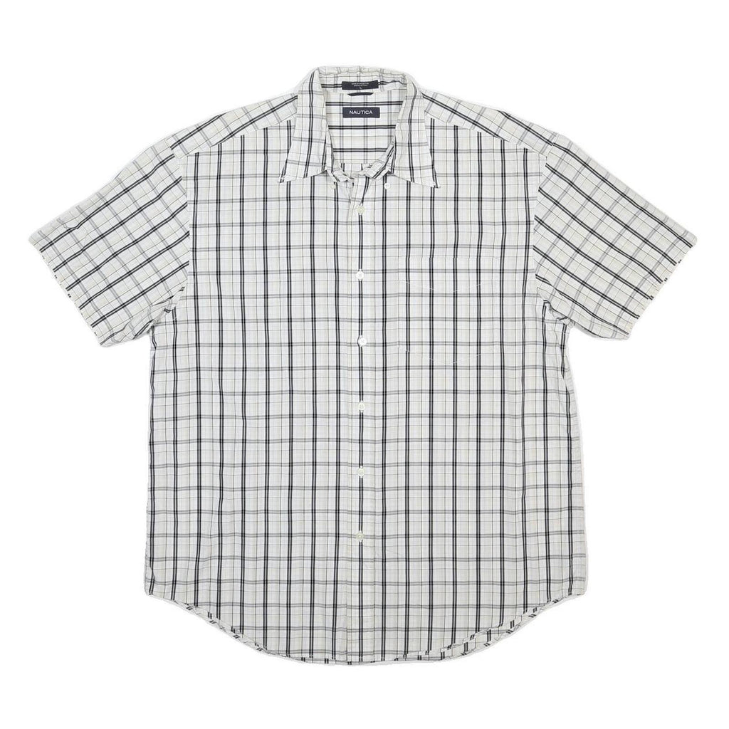 NAUTICA Mens White & Black Checked Short Sleeve Shirt L Casual Cotton