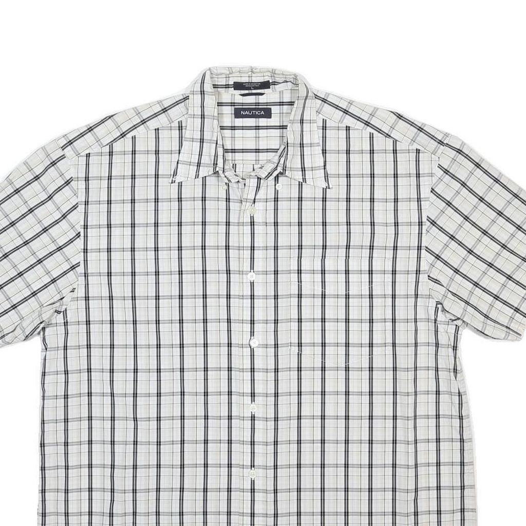 NAUTICA Mens White & Black Checked Short Sleeve Shirt L Casual Cotton