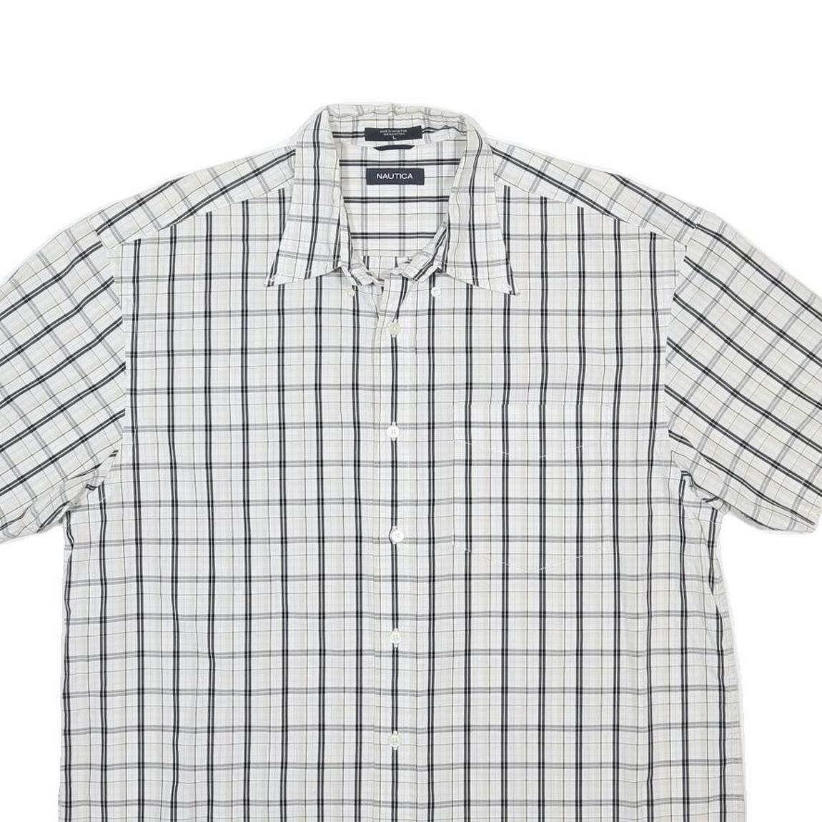 NAUTICA Mens White & Black Checked Short Sleeve Shirt L Casual Cotton