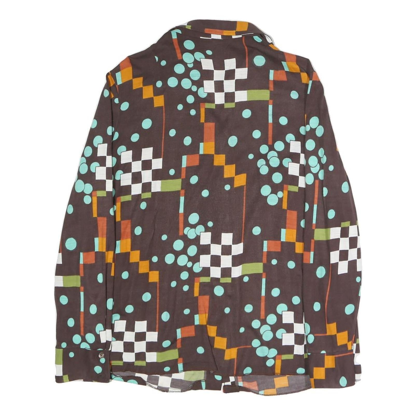 Womens Brown & Aqua Graphic Printed Shirt Long Sleeve Collared L Cotton Blend