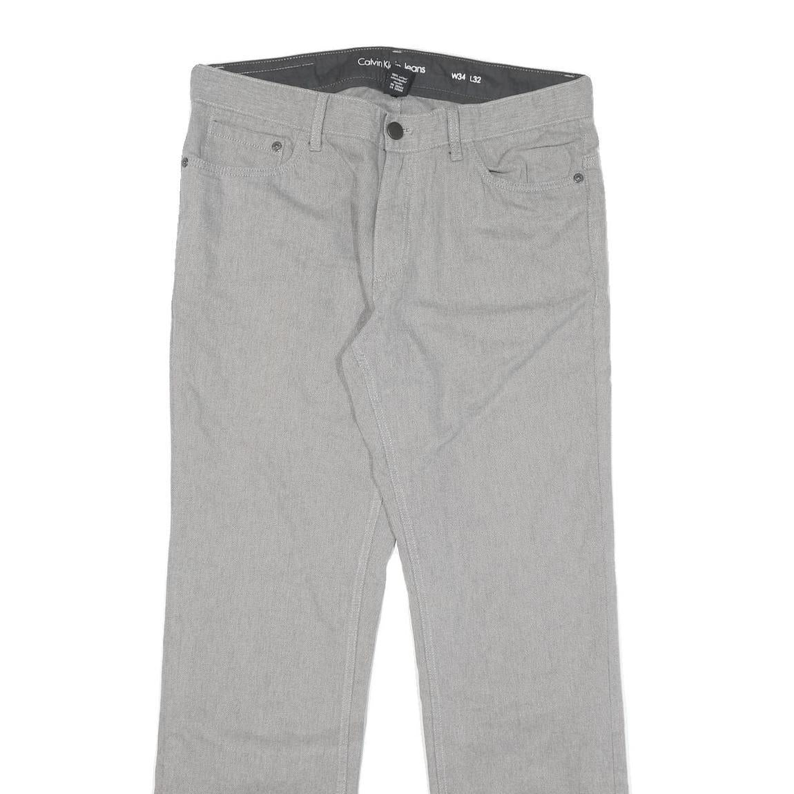 CALVIN KLEIN JEANS Mens Regular Fit Grey Cotton Blend Zip Trousers W34 L32