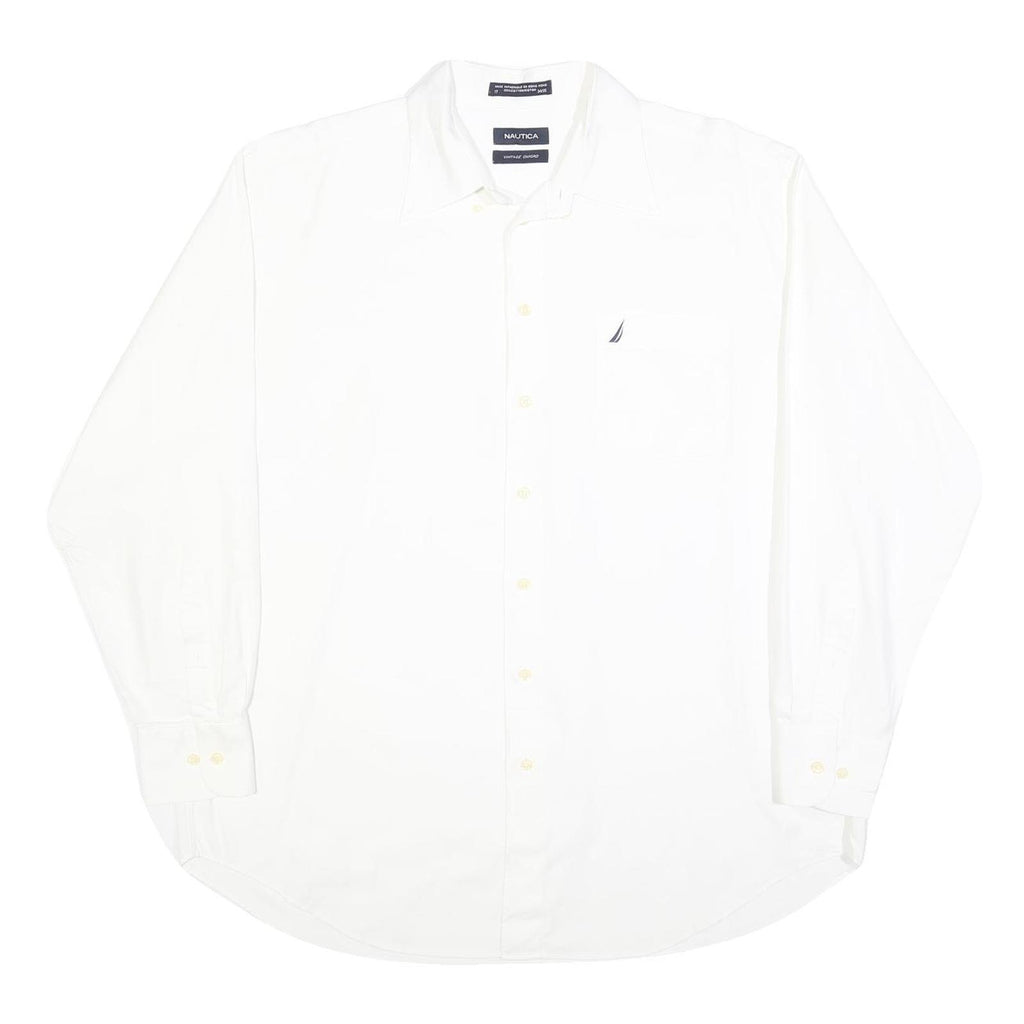 NAUTICA Mens White XL Classic Fit Cotton Blend Shirt Long Sleeve Button Plain