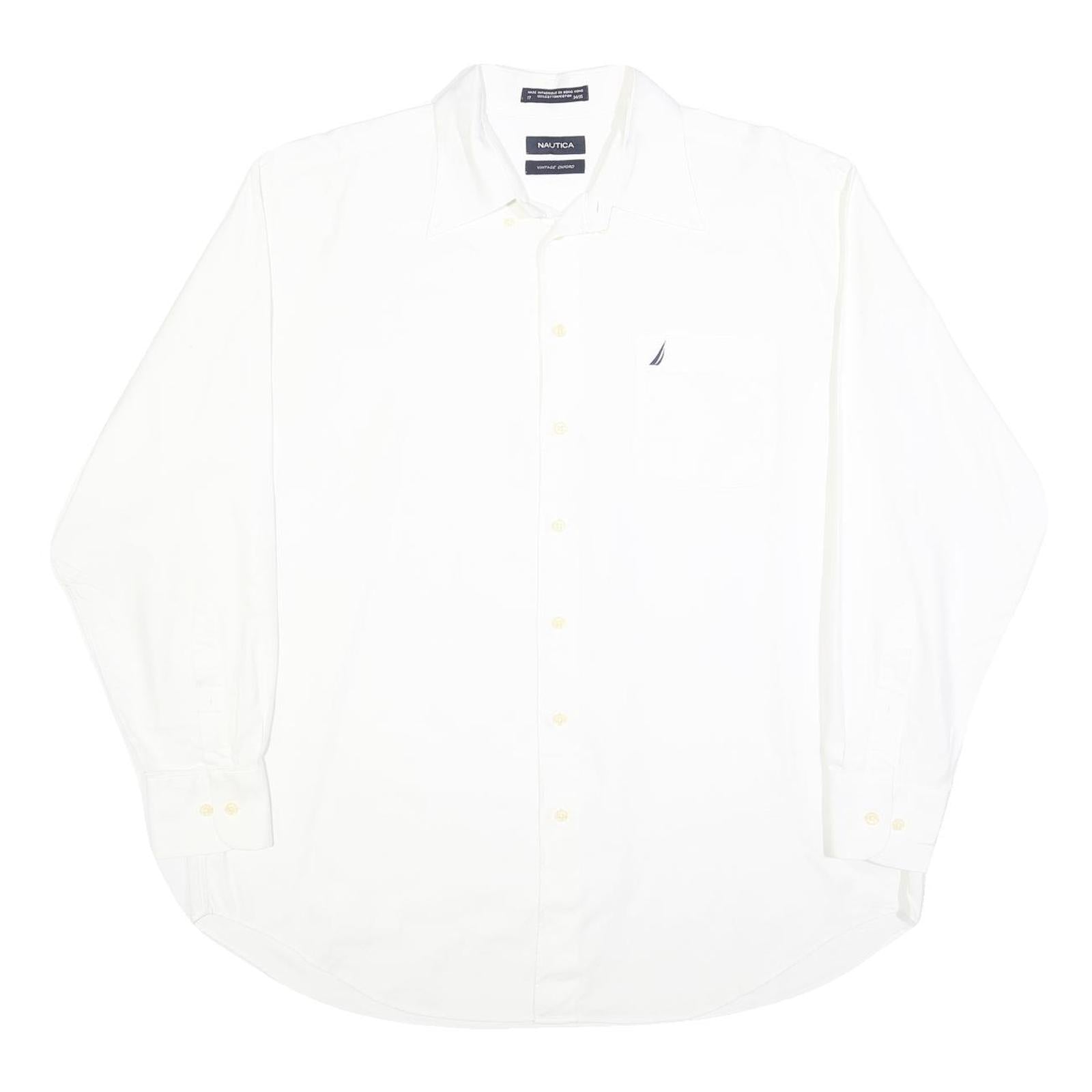NAUTICA Mens White XL Classic Fit Cotton Blend Shirt Long Sleeve Button Plain