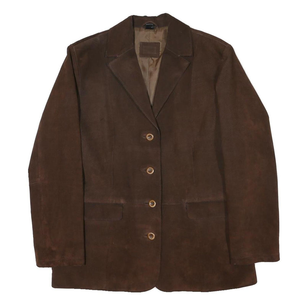 Womens Brown Leather Button Jacket UK 16 Regular Fit Classic Tailored Plain