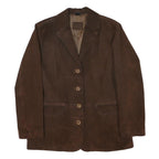 Womens Brown Leather Button Jacket UK 16 Regular Fit Classic Tailored Plain