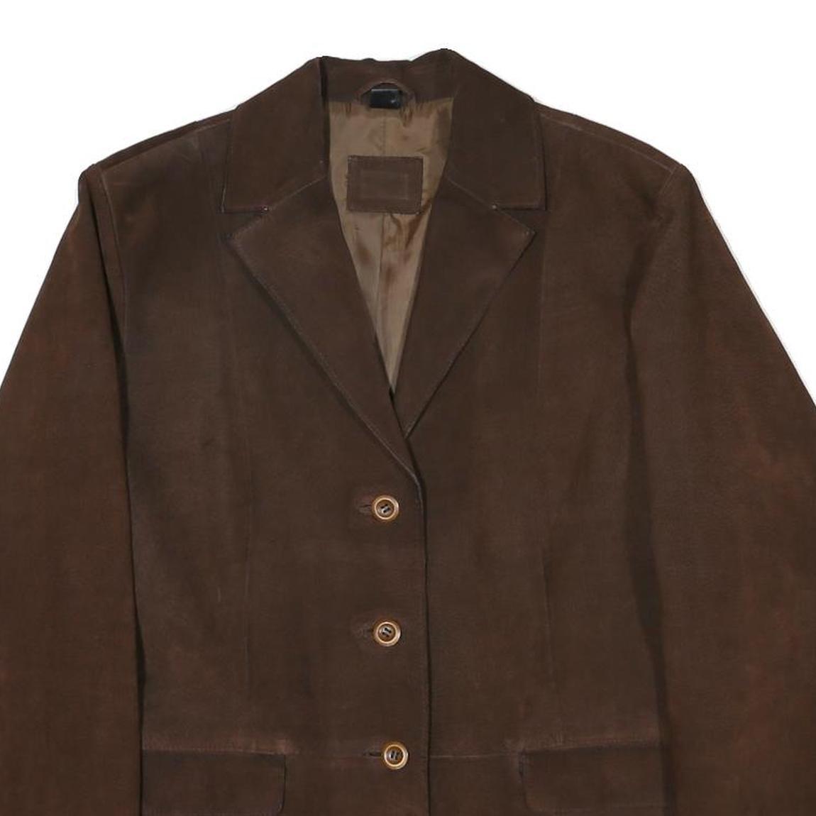 Womens Brown Leather Button Jacket UK 16 Regular Fit Classic Tailored Plain