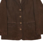 Womens Brown Leather Button Jacket UK 16 Regular Fit Classic Tailored Plain