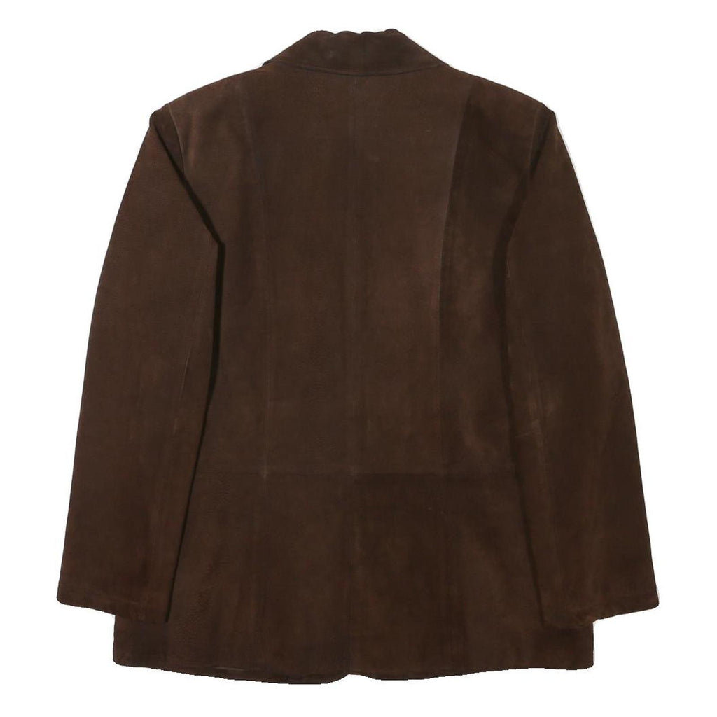 Womens Brown Leather Button Jacket UK 16 Regular Fit Classic Tailored Plain