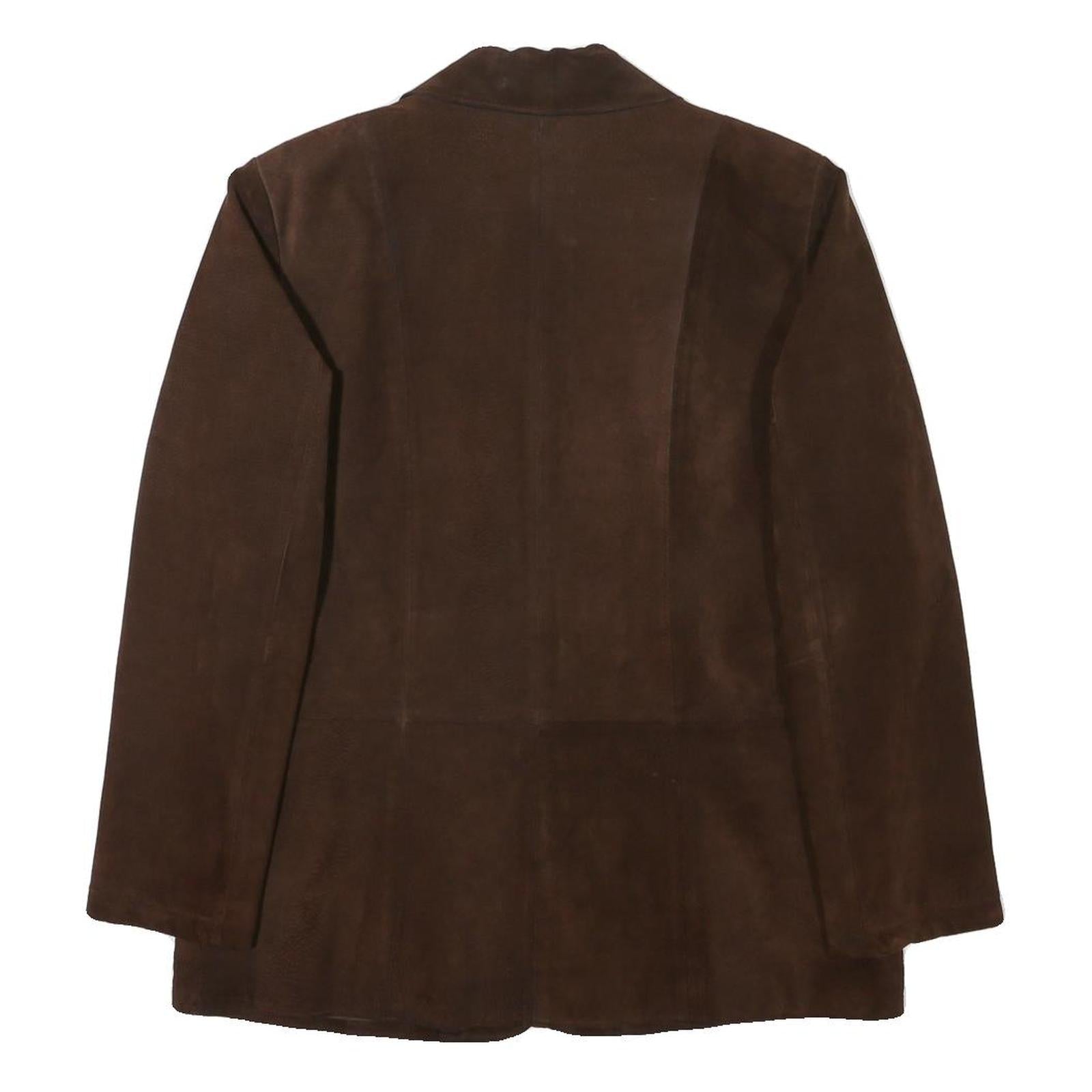 Womens Brown Leather Button Jacket UK 16 Regular Fit Classic Tailored Plain