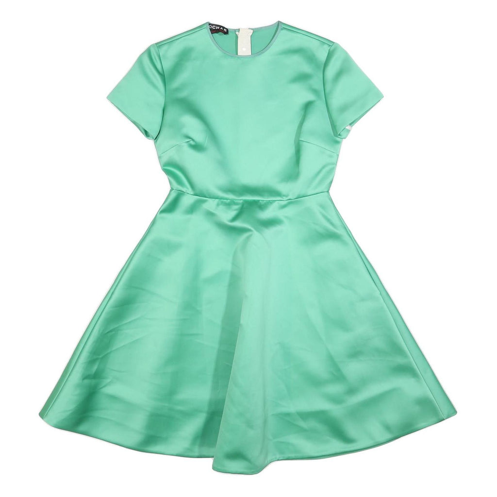 ROCHAS Womens Green Satin Fit & Flare Mini Dress Polyester Short Sleeve S