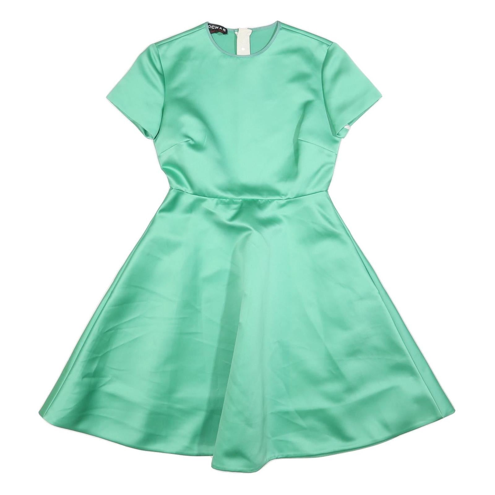 ROCHAS Womens Green Satin Fit & Flare Mini Dress Polyester Short Sleeve S