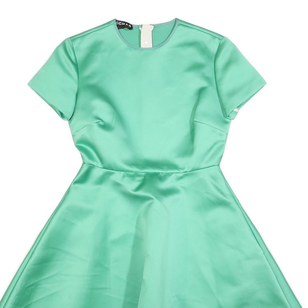 ROCHAS Womens Green Satin Fit & Flare Mini Dress Polyester Short Sleeve S