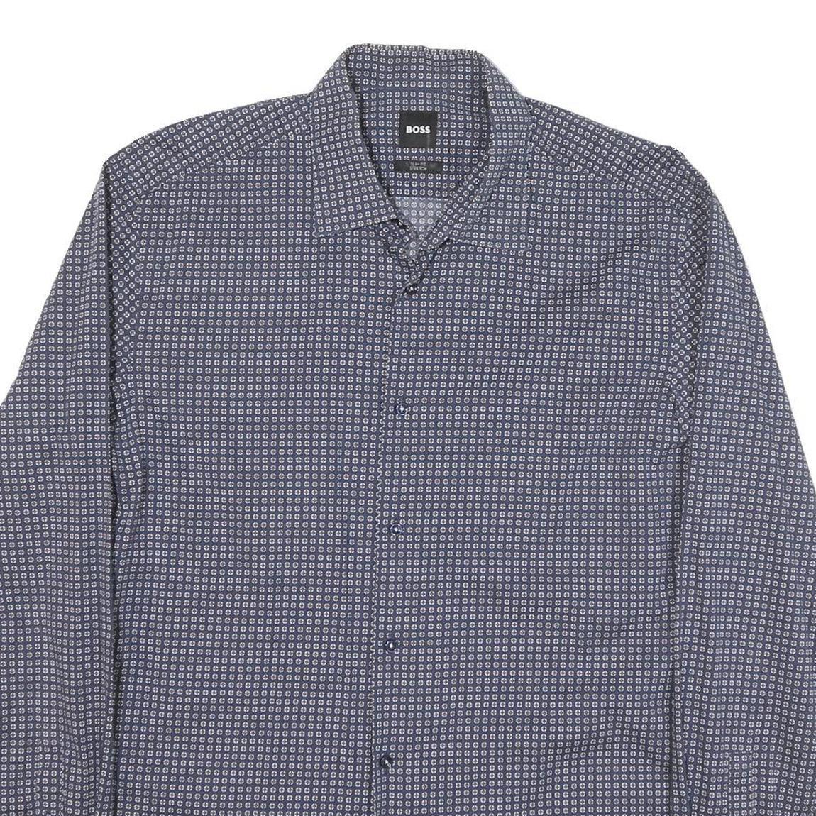BOSS Mens Blue Pattern Shirt M Cotton Blend Long Sleeve Smart Casual