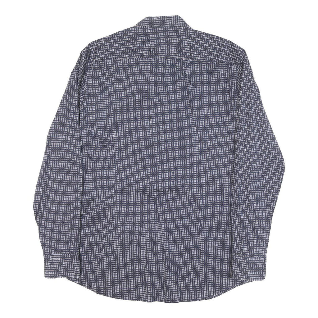 BOSS Mens Blue Pattern Shirt M Cotton Blend Long Sleeve Smart Casual