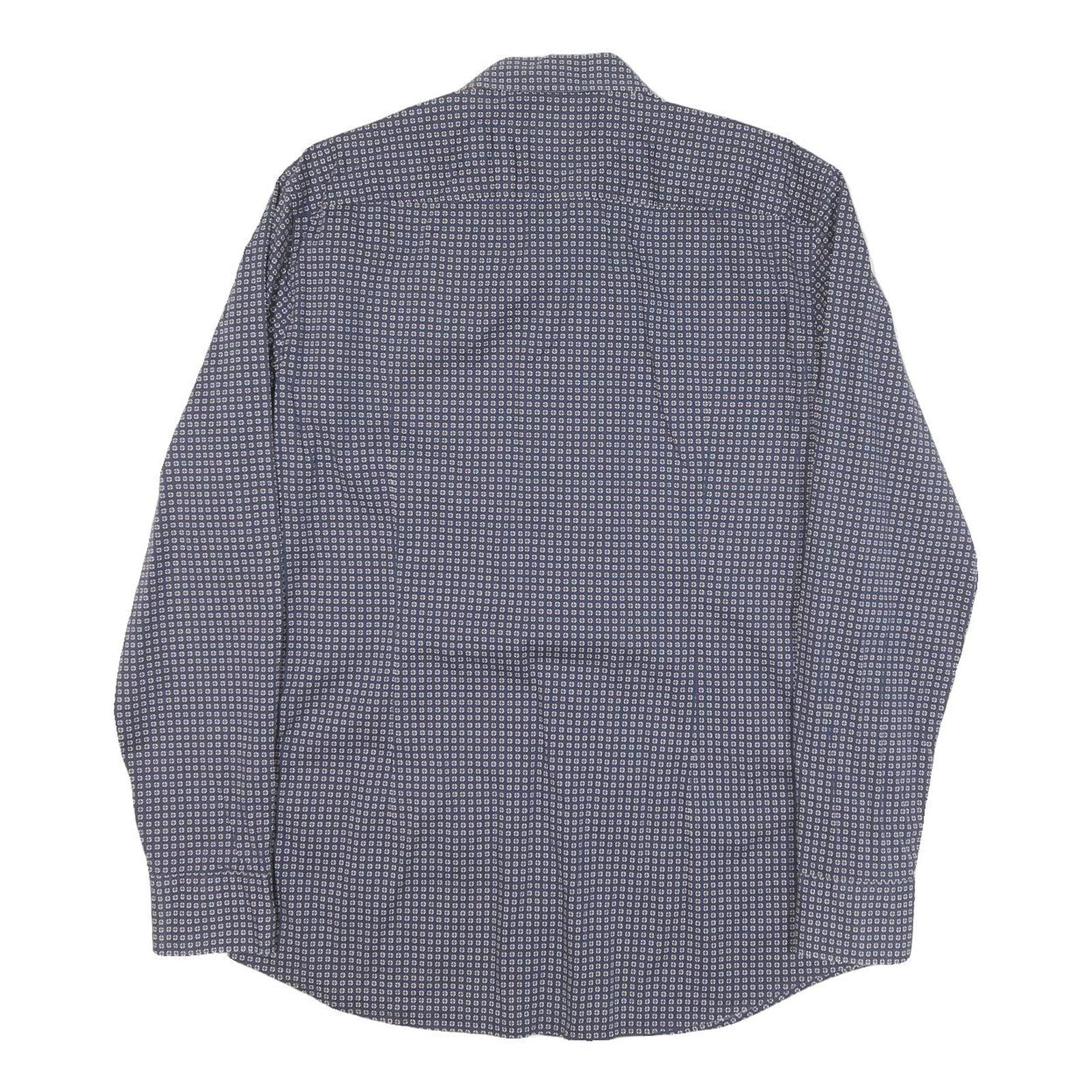 BOSS Mens Blue Pattern Shirt M Cotton Blend Long Sleeve Smart Casual
