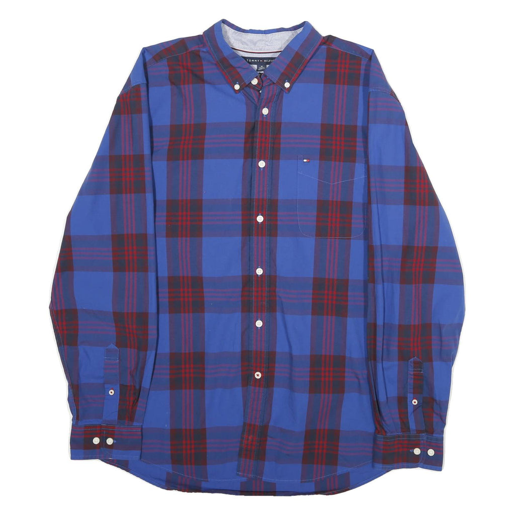 TOMMY HILFIGER Mens Blue Red Check Shirt XL Button-Down Cotton Casual
