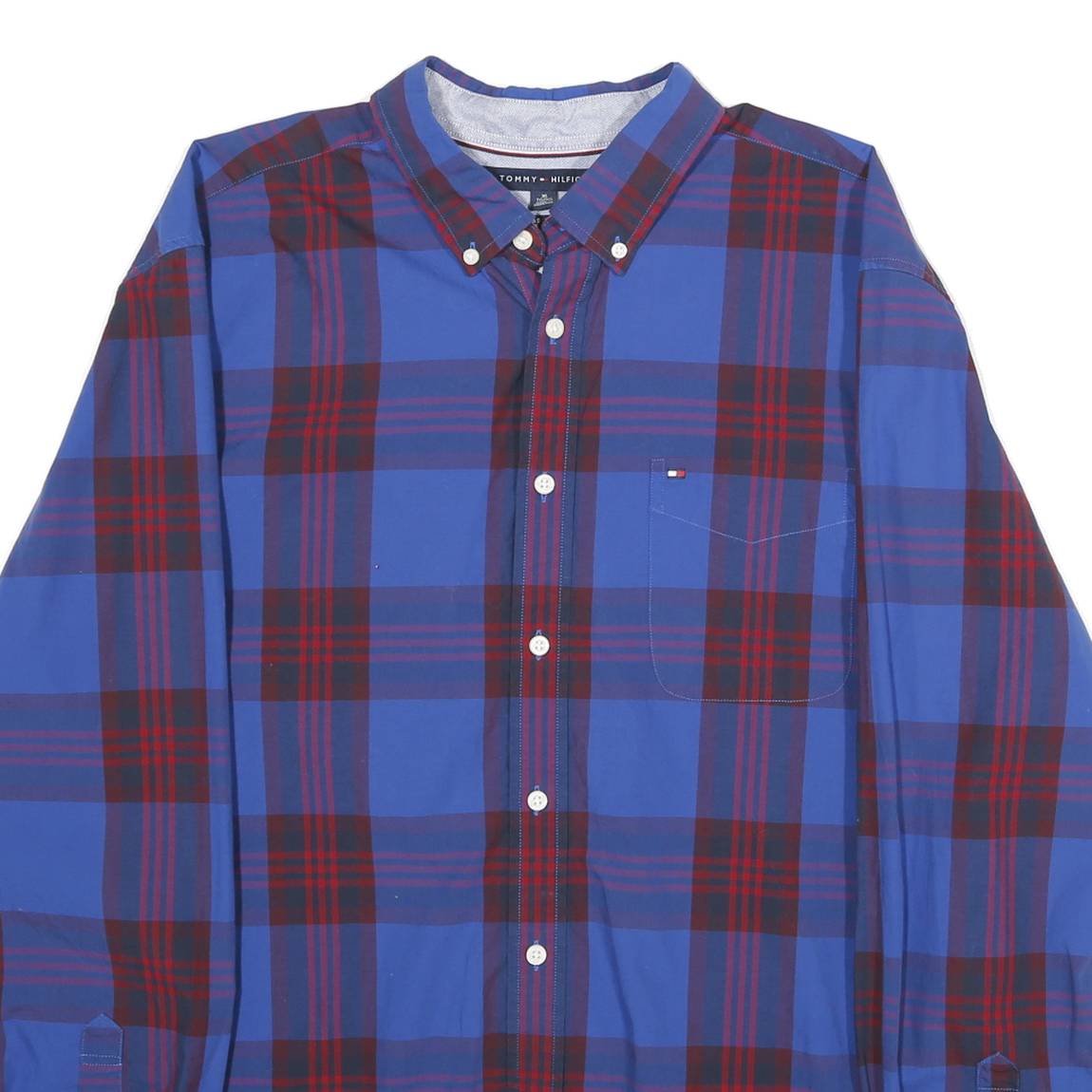 TOMMY HILFIGER Mens Blue Red Check Shirt XL Button-Down Cotton Casual