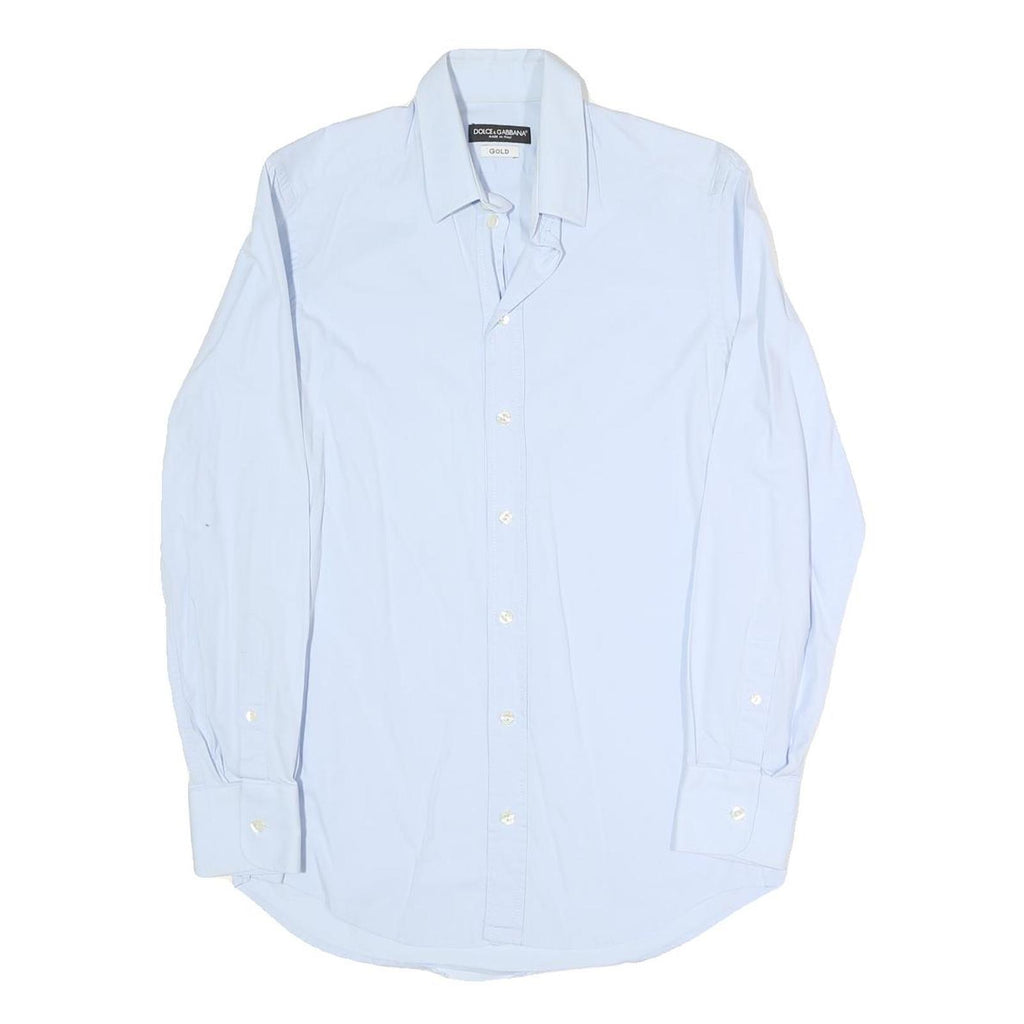 DOLCE & GABBANA Mens Light Blue Plain Shirt S Cotton Blend Elegant Dress