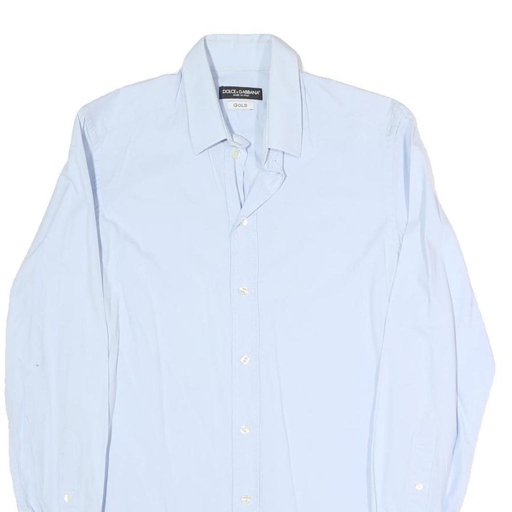 DOLCE & GABBANA Mens Light Blue Plain Shirt S Cotton Blend Elegant Dress