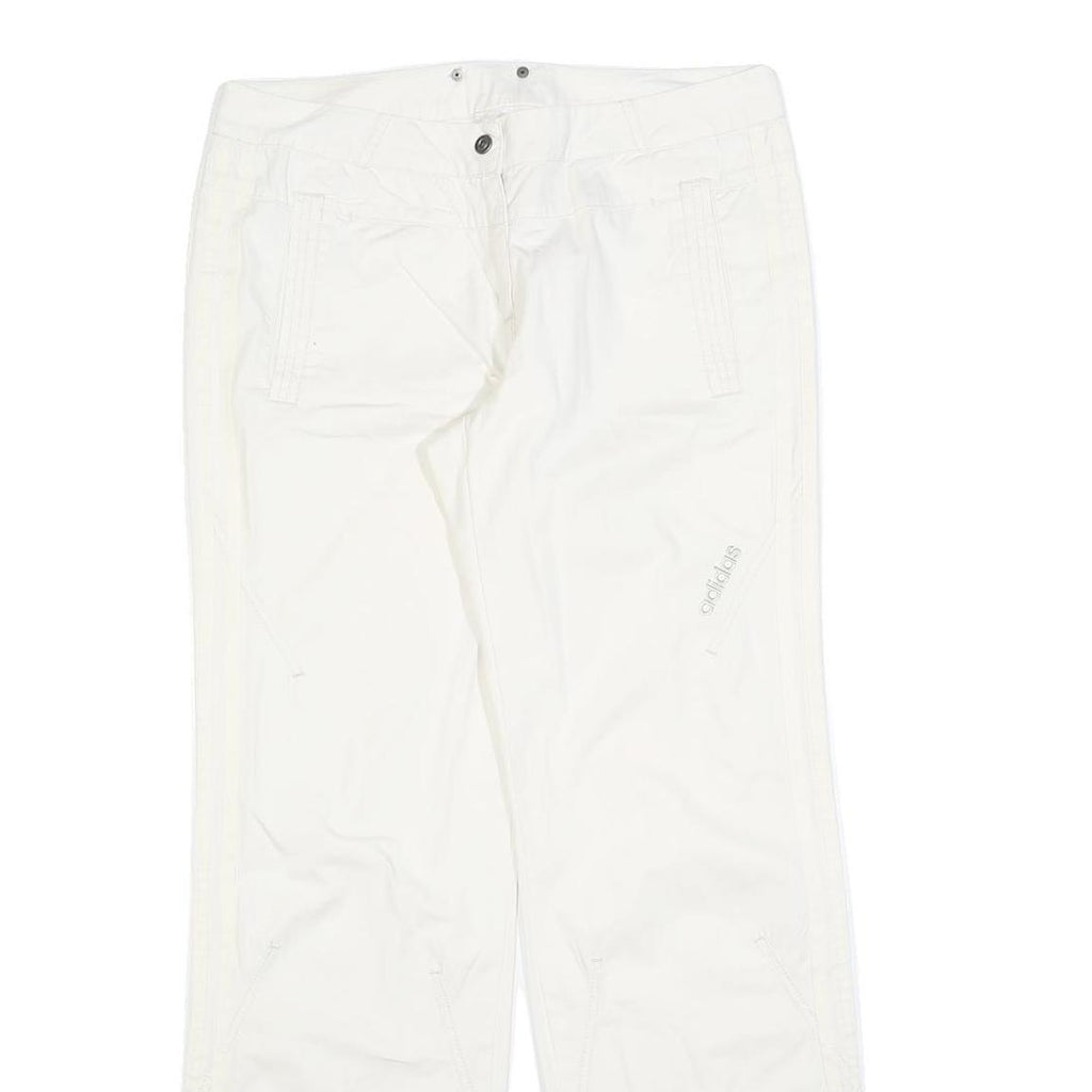 ADIDAS Womens Cotton Blend White Regular Wide-Leg Trousers W32 L31 Zip Casual