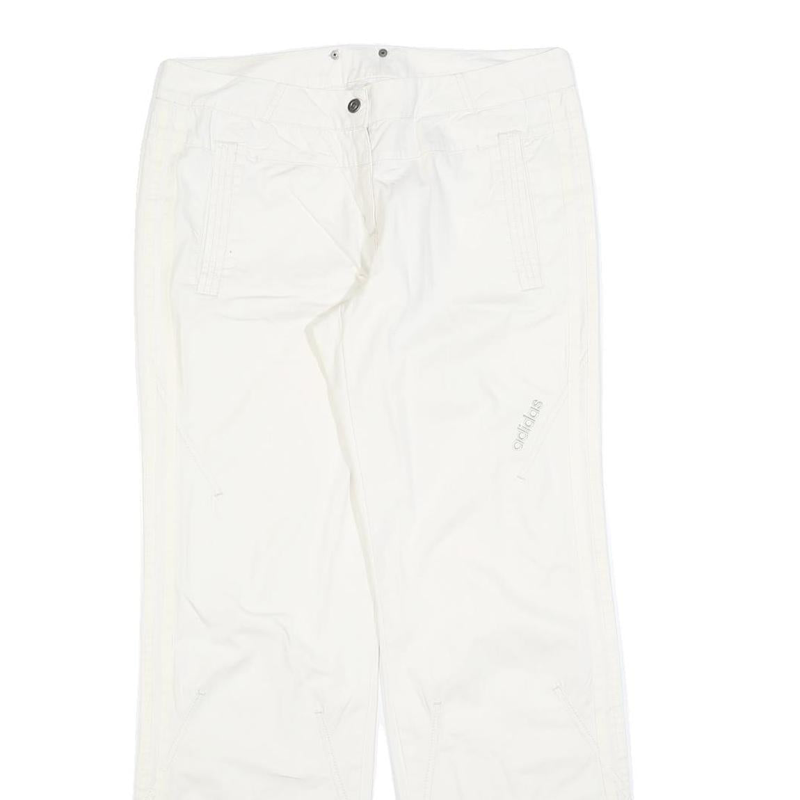 ADIDAS Womens Cotton Blend White Regular Wide-Leg Trousers W32 L31 Zip Casual