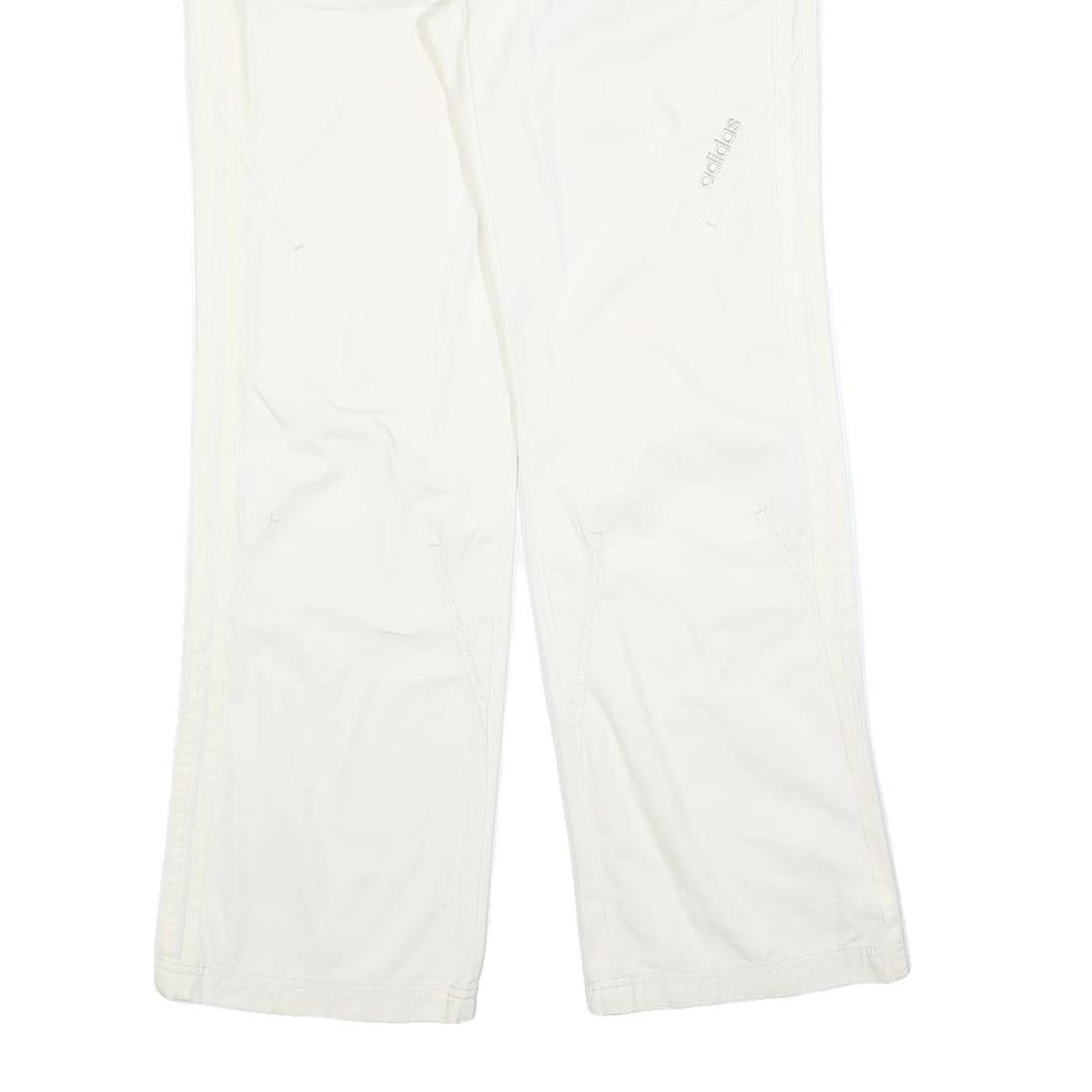 ADIDAS Womens Cotton Blend White Regular Wide-Leg Trousers W32 L31 Zip Casual