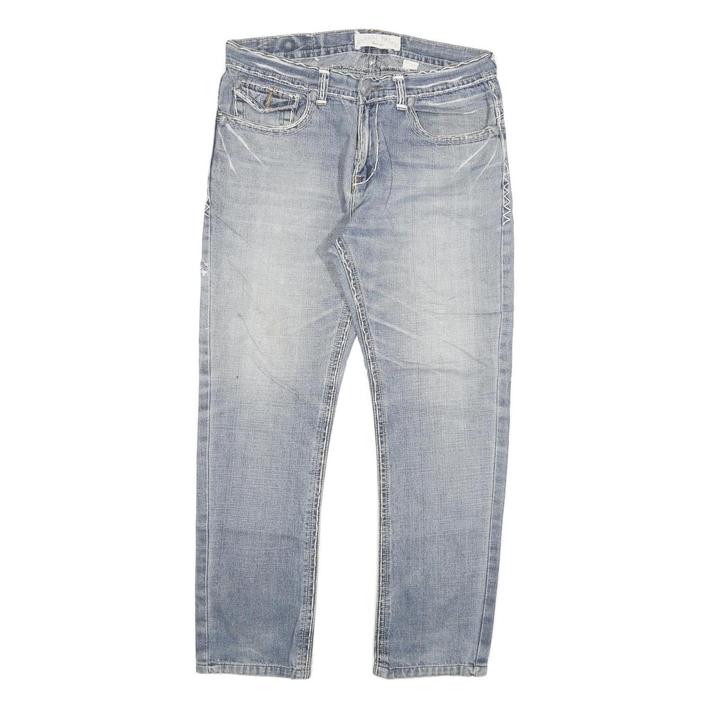 Mens Slim Blue Denim Jeans W32 L28 Cotton Blend Zip Classic Casual Stylish