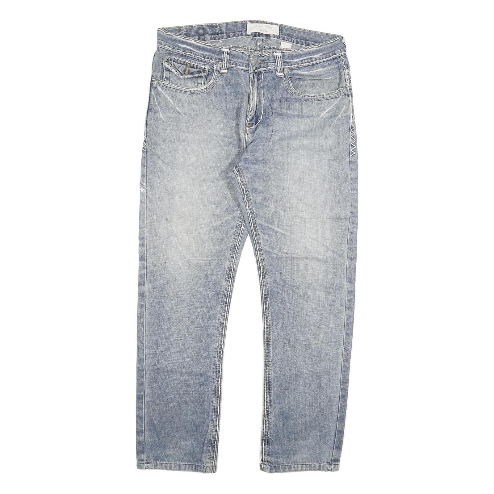 Mens Slim Blue Denim Jeans W32 L28 Cotton Blend Zip Classic Casual Stylish