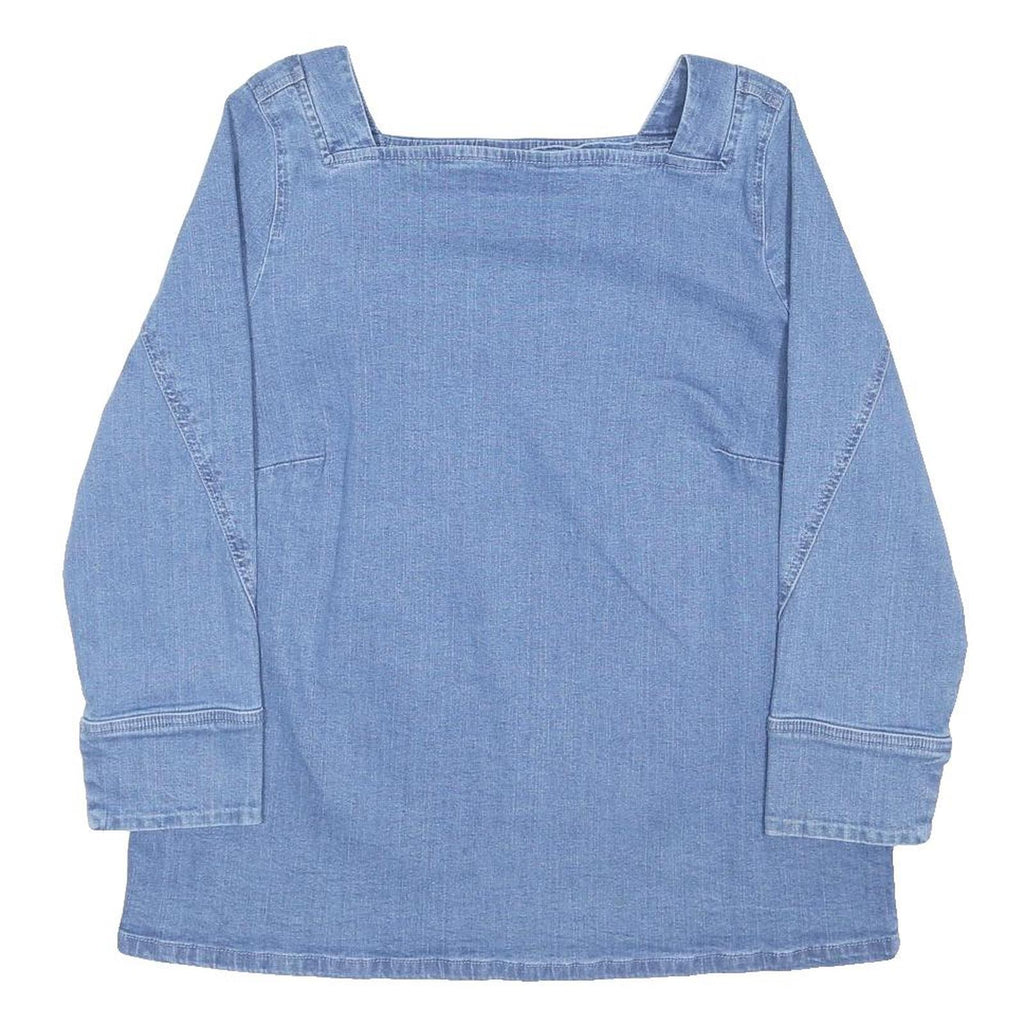 RICK CARDONA Womens Blue Long Sleeve Square Neck Plain Top UK 18 Cotton Blend
