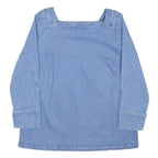 RICK CARDONA Womens Blue Long Sleeve Square Neck Plain Top UK 18 Cotton Blend