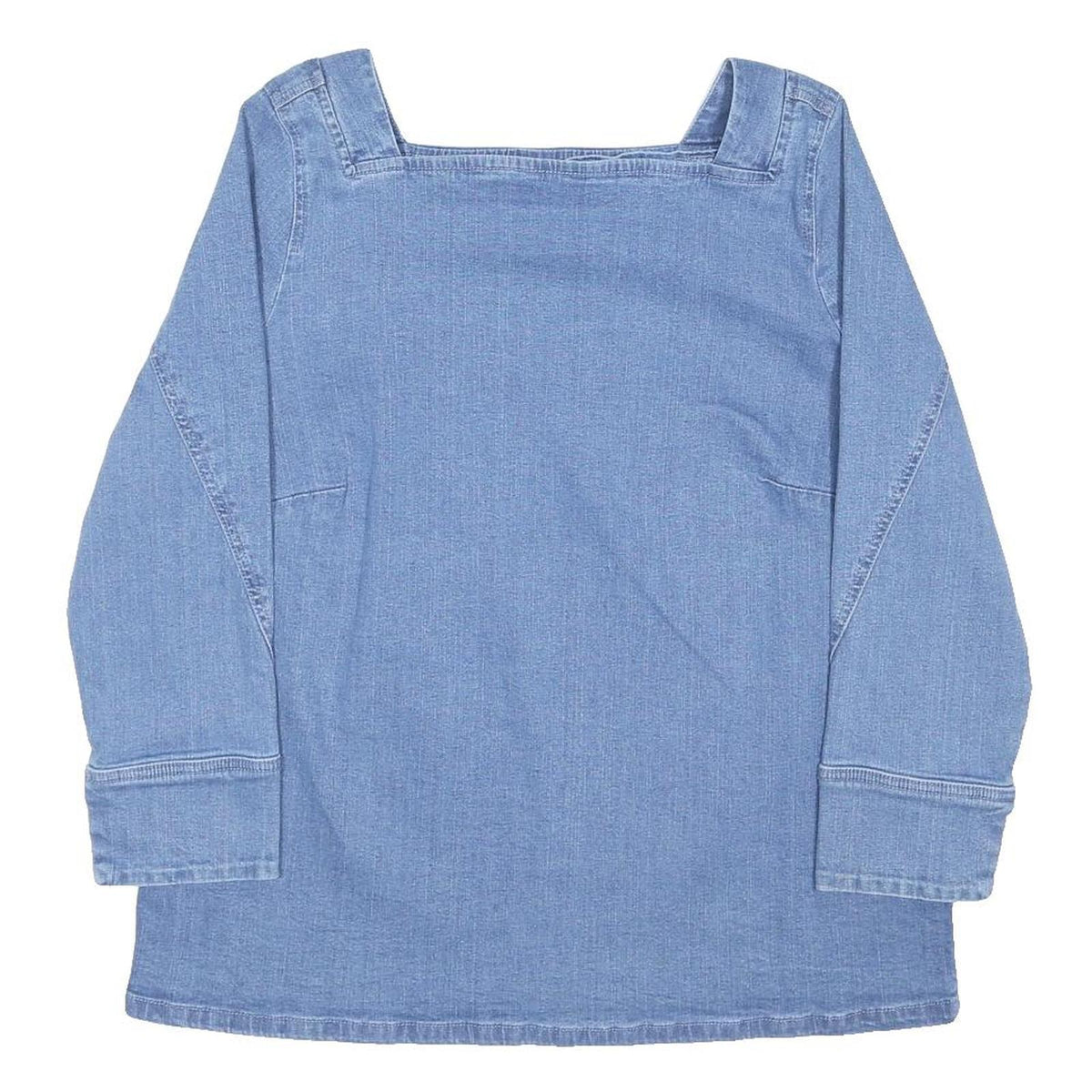 RICK CARDONA Womens Blue Long Sleeve Square Neck Plain Top UK 18 Cotton Blend
