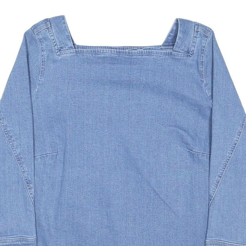 RICK CARDONA Womens Blue Long Sleeve Square Neck Plain Top UK 18 Cotton Blend