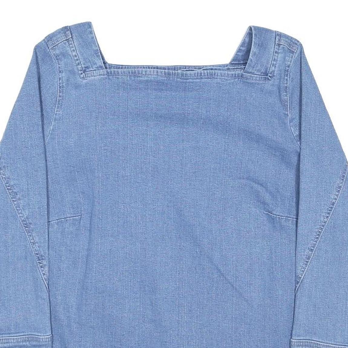 RICK CARDONA Womens Blue Long Sleeve Square Neck Plain Top UK 18 Cotton Blend