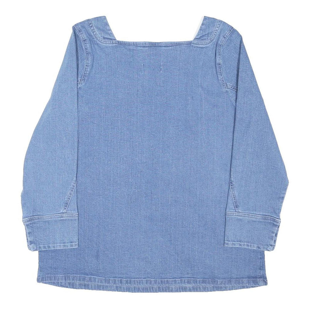 RICK CARDONA Womens Blue Long Sleeve Square Neck Plain Top UK 18 Cotton Blend