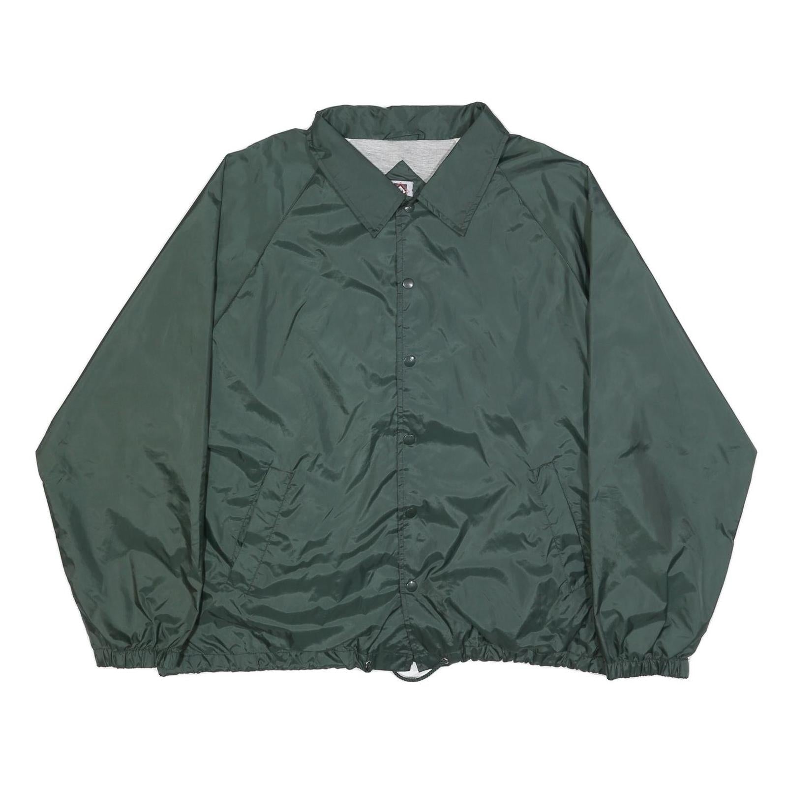 FRANKLIN SPORTS Mens Green Nylon Coach Jacket L Button Closure Plain Lightweight