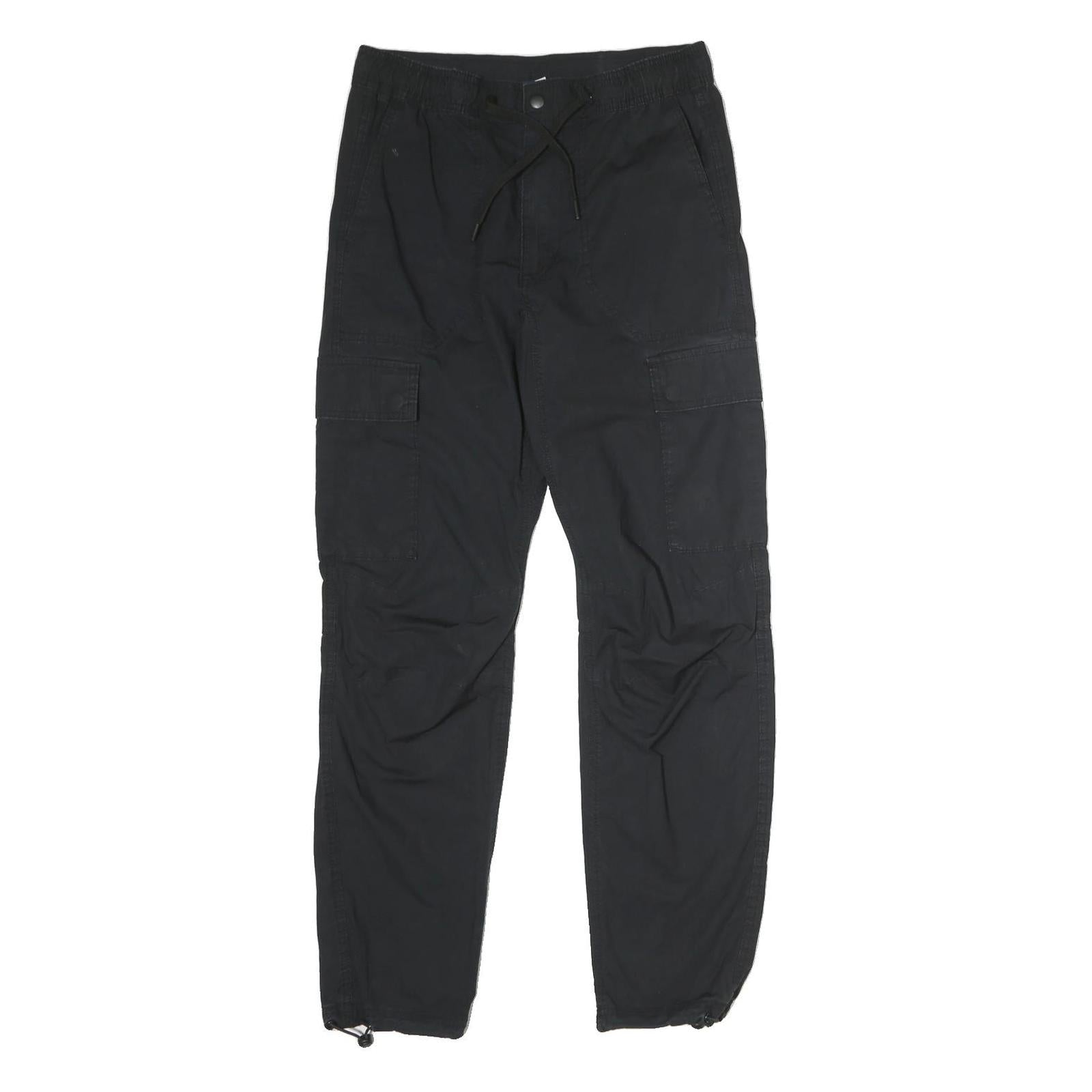 H&M Womens Black Cotton Blend Regular Leg Trousers W30 L28 Cargo Style Zip