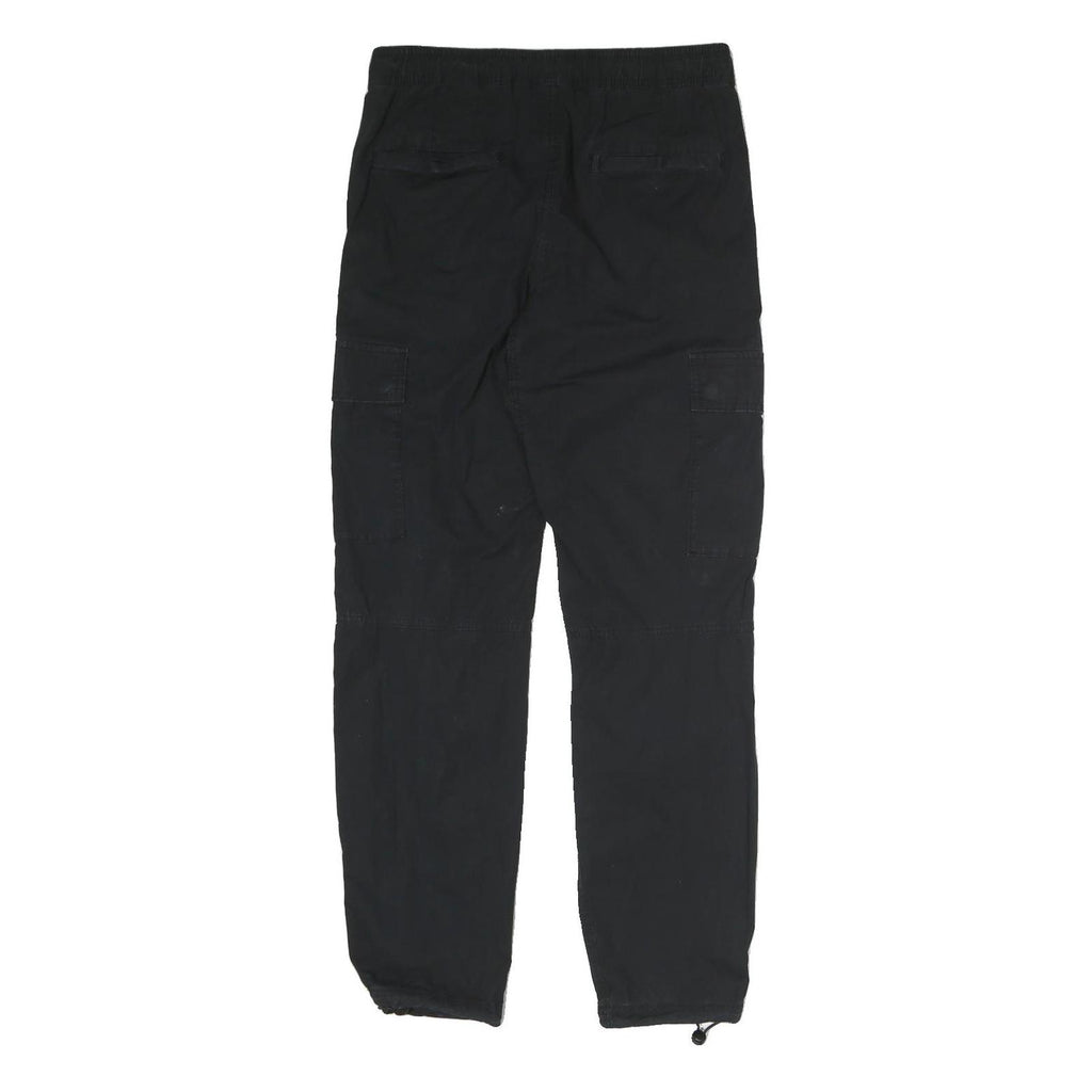 H&M Womens Black Cotton Blend Regular Leg Trousers W30 L28 Cargo Style Zip