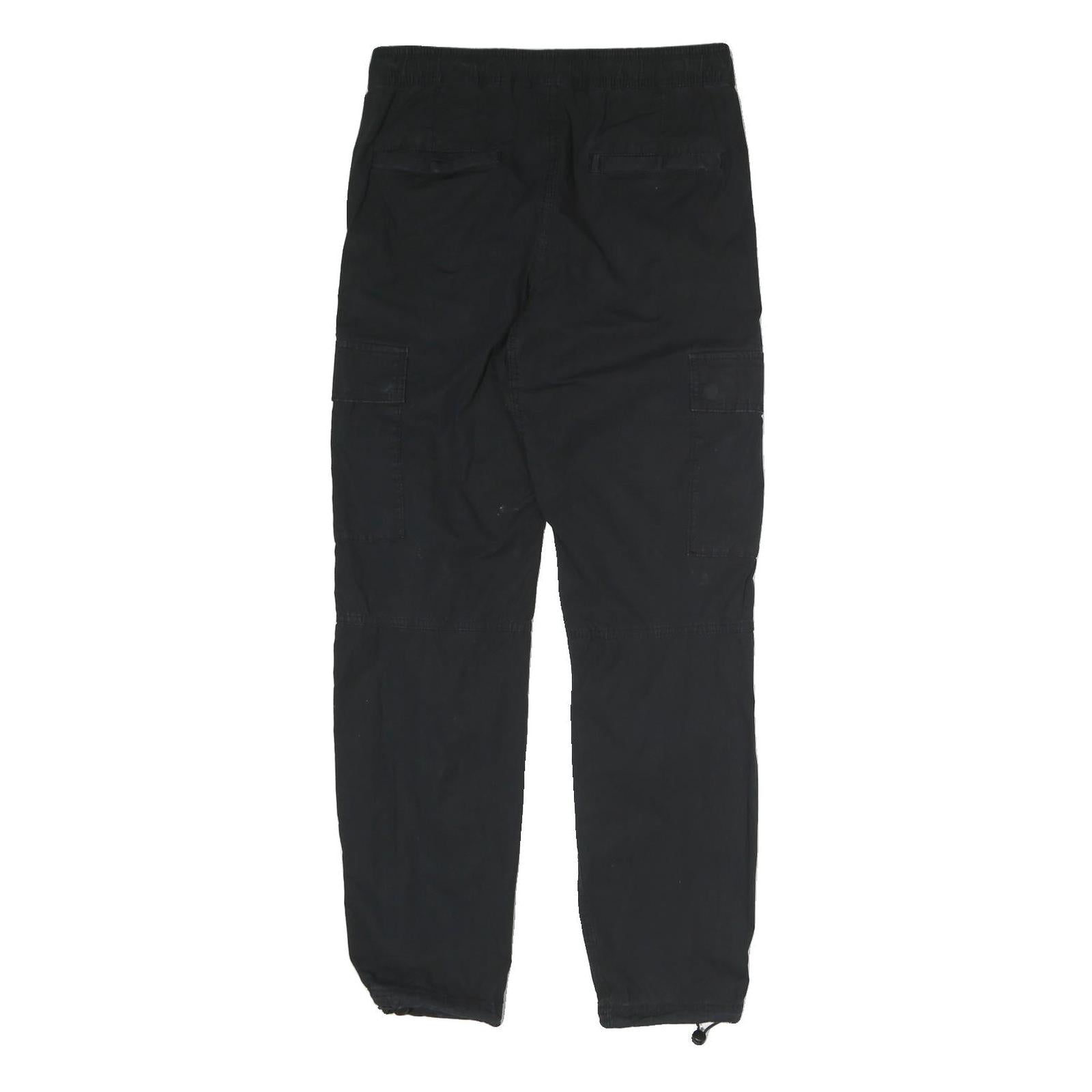 H&M Womens Black Cotton Blend Regular Leg Trousers W30 L28 Cargo Style Zip