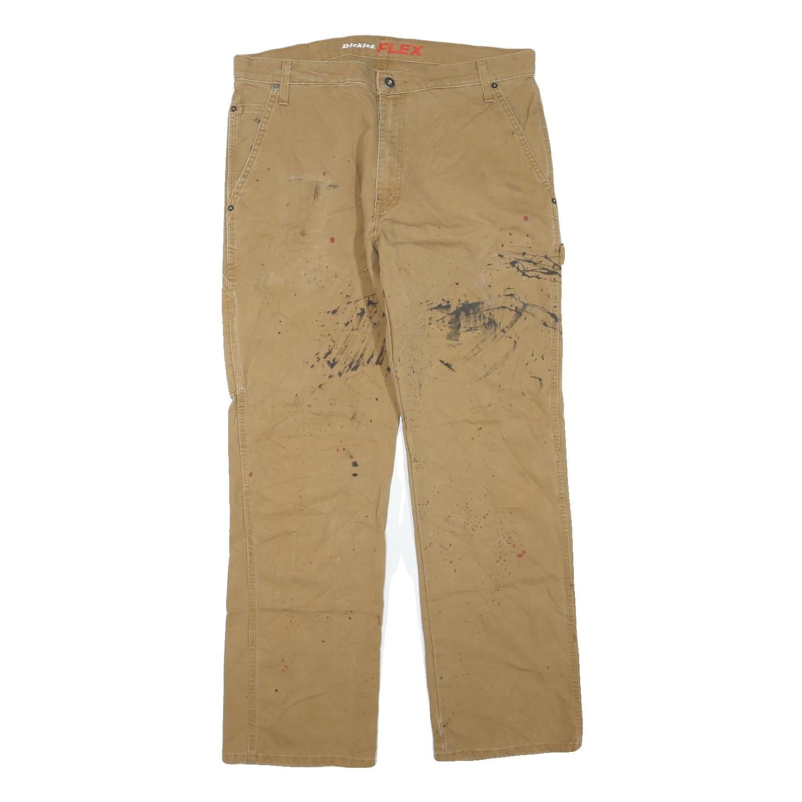 DICKIES Mens Regular Fit Jeans Beige Cotton Blend Zip W36 L32 Workwear Utility