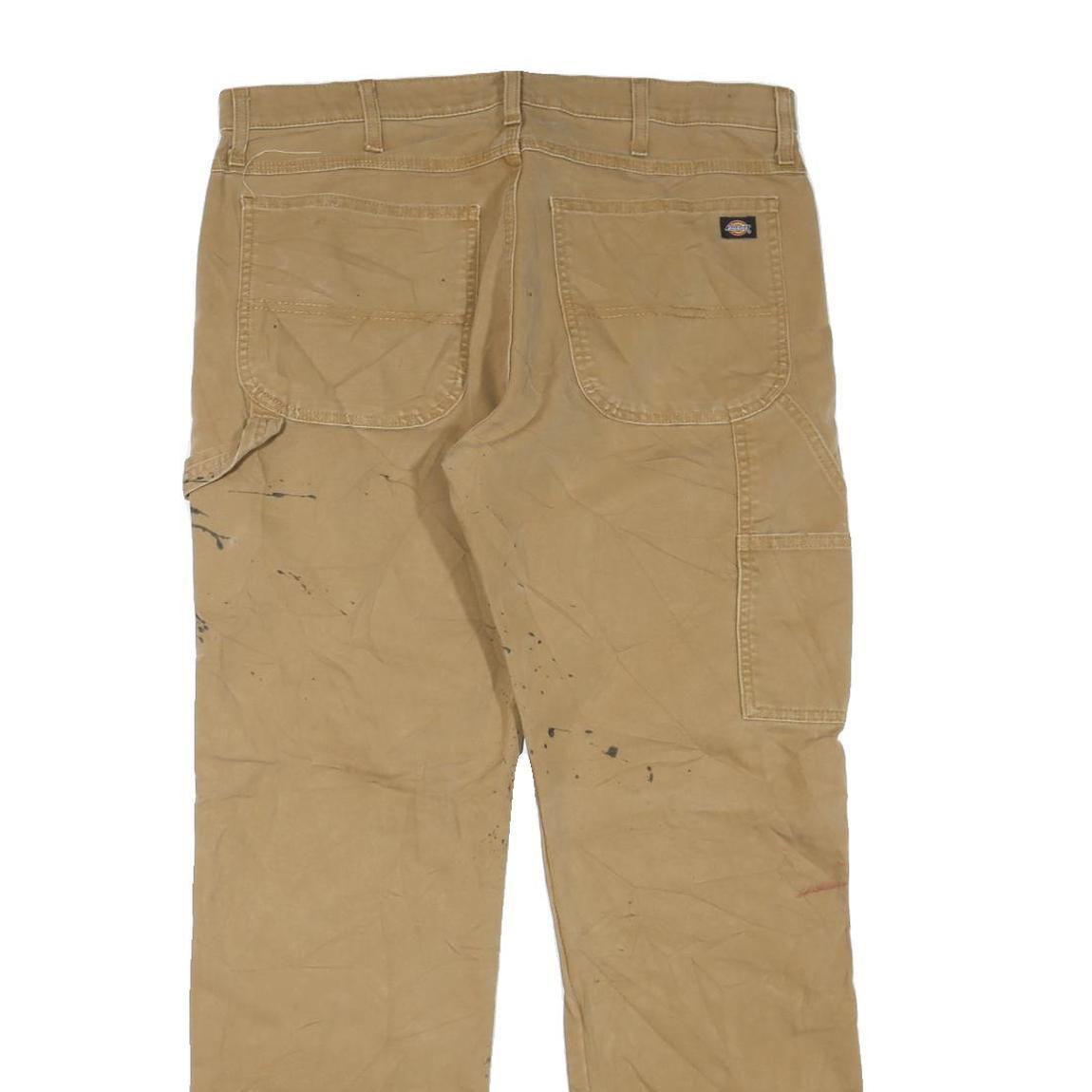 DICKIES Mens Regular Fit Jeans Beige Cotton Blend Zip W36 L32 Workwear Utility