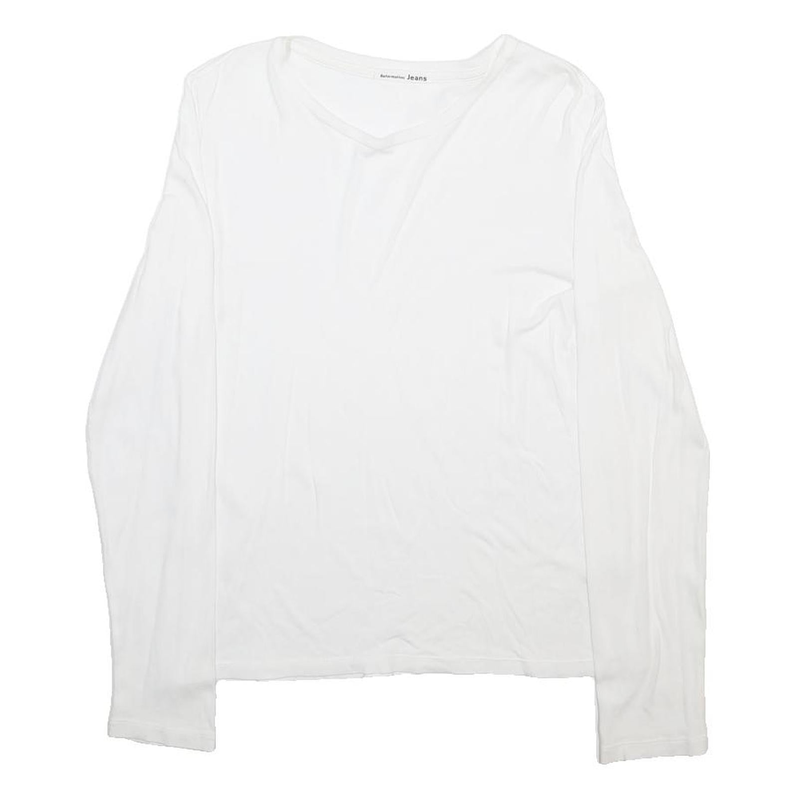 REFORMATION Womens White Long Sleeve V-Neck T-Shirt Cotton S Plain Classic