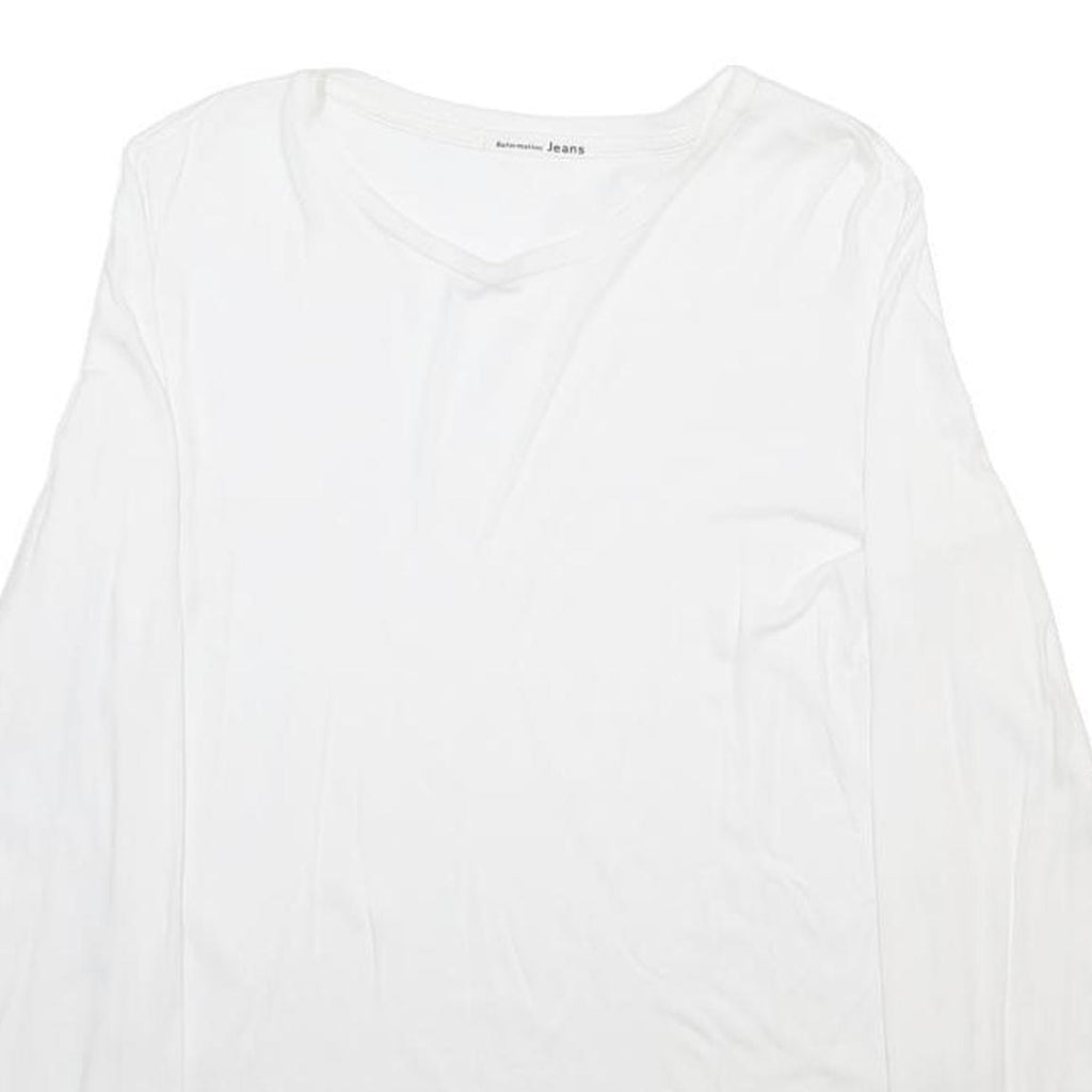 REFORMATION Womens White Long Sleeve V-Neck T-Shirt Cotton S Plain Classic