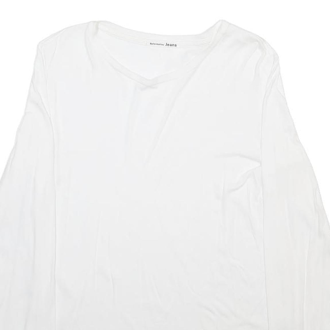 REFORMATION Womens White Long Sleeve V-Neck T-Shirt Cotton S Plain Classic
