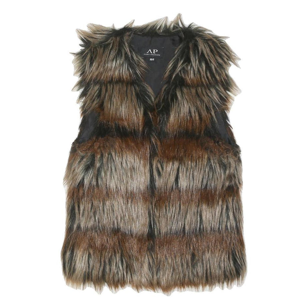 AVANT PREMIERE Womens Brown Faux Fur Gilet XS Polyester Blend Button Closure