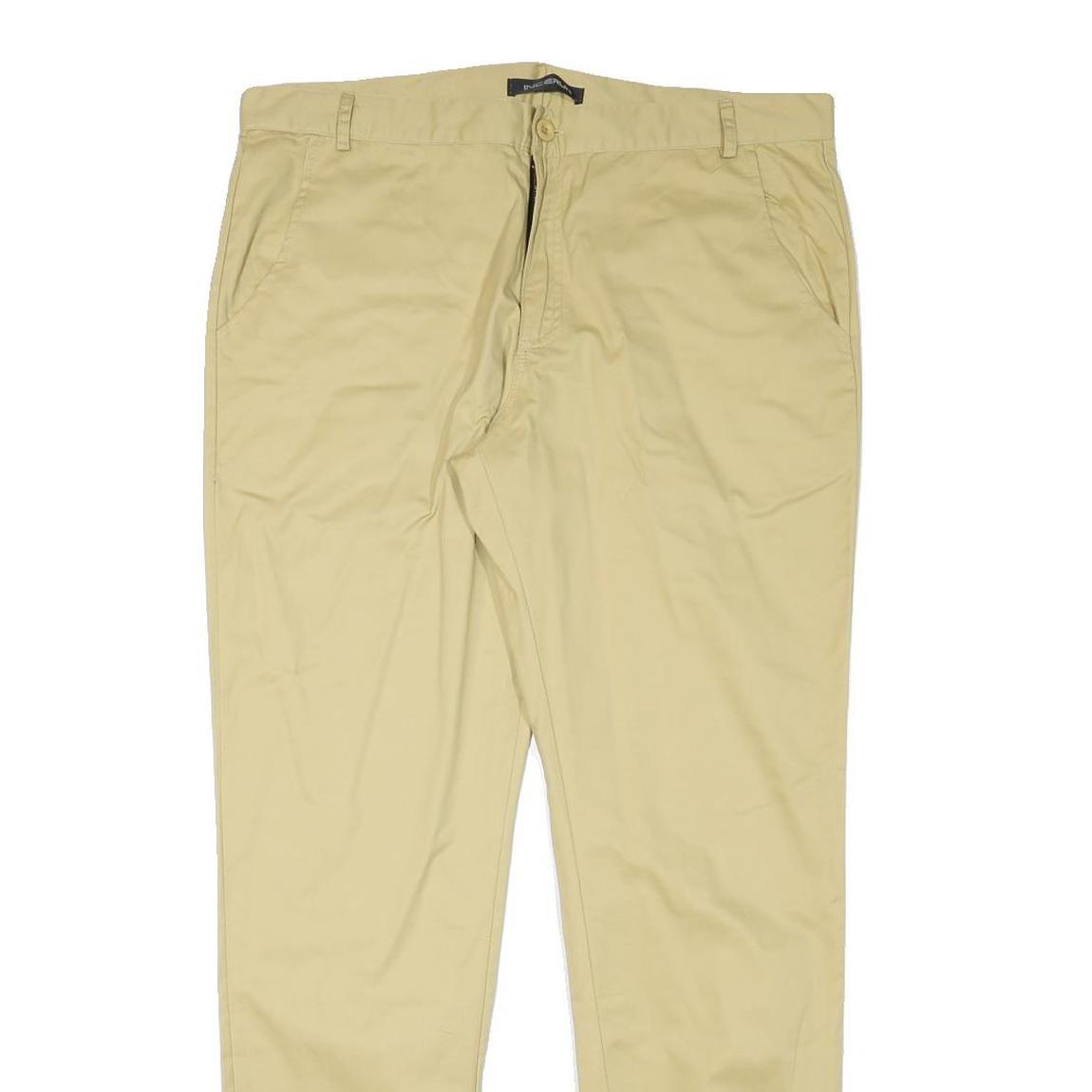 INCERUN Mens Cotton Blend Beige Relaxed Tapered Trousers W36 L31 Elastic Hem Zip